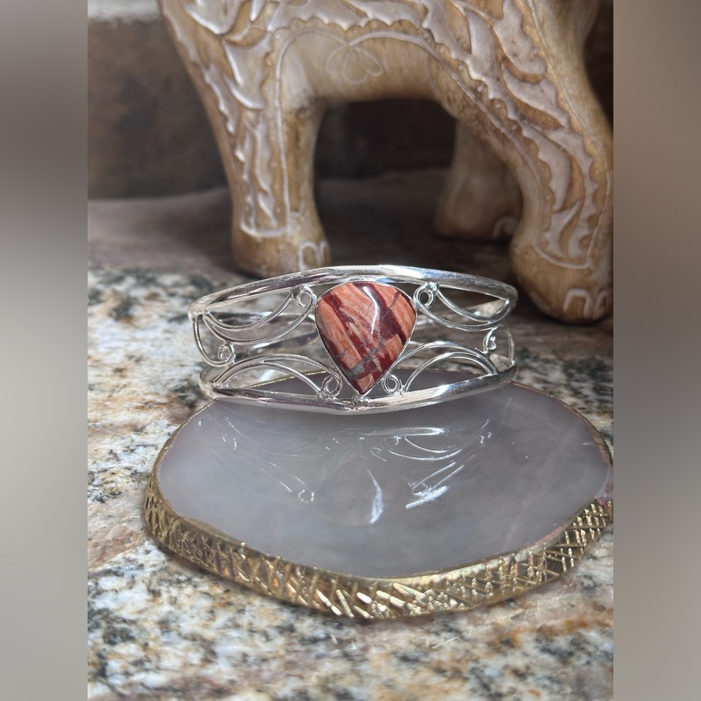 Hand Crafted Silver and Brown Heart Bracelet